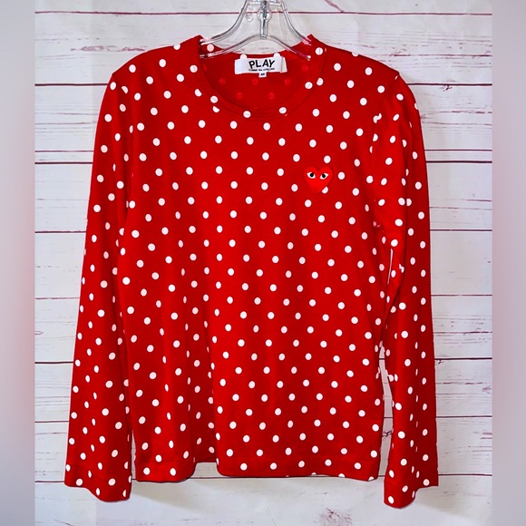 COMME des Garçons PLAY Red polka dot heart long sleeve tee t-shirt size M Japan - Picture 1 of 8